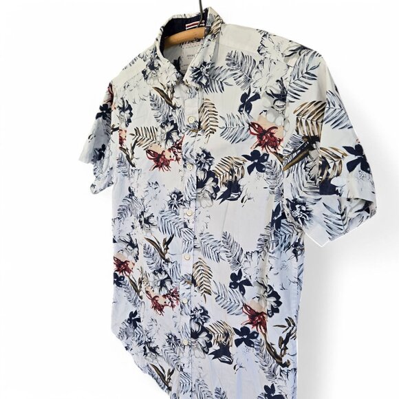 Denim & Flower Ricky Singh Mens Slim Fit Floral Hawaiian Shirt Short Sleeve Whit - Picture 4 of 11